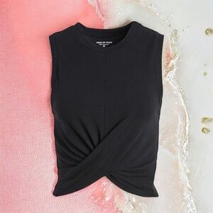 Year of Ours Women’s Black Anne Marie Twist Front Sleeveless Tank Size L NWOT